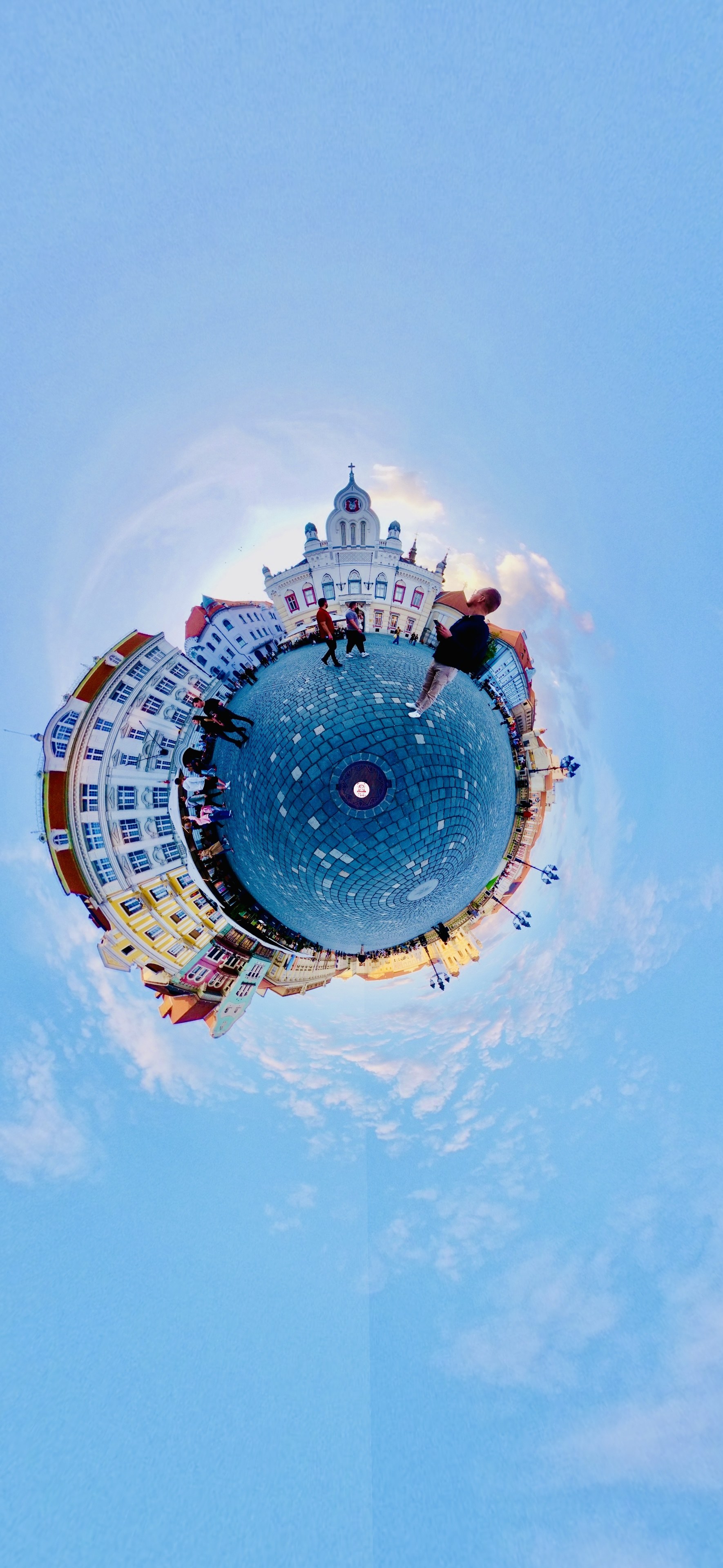 Stereographic Tiny Planet 360° photo of Piața Unirii (Union Square), Timișoara, Romania shot by Digital Strada