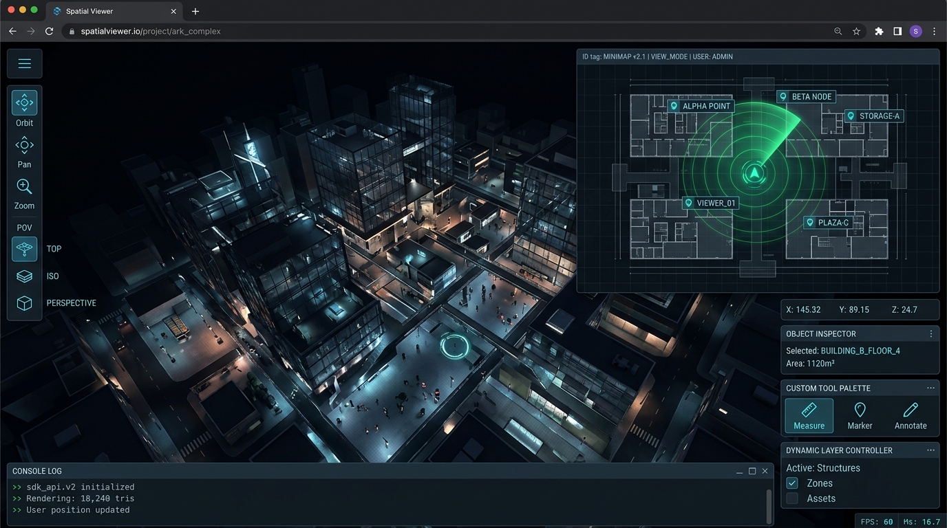 Embed per Visori 3D Personalizzati: Estensioni SDK JavaScript, Minimappe 2D e Overlay WebGL