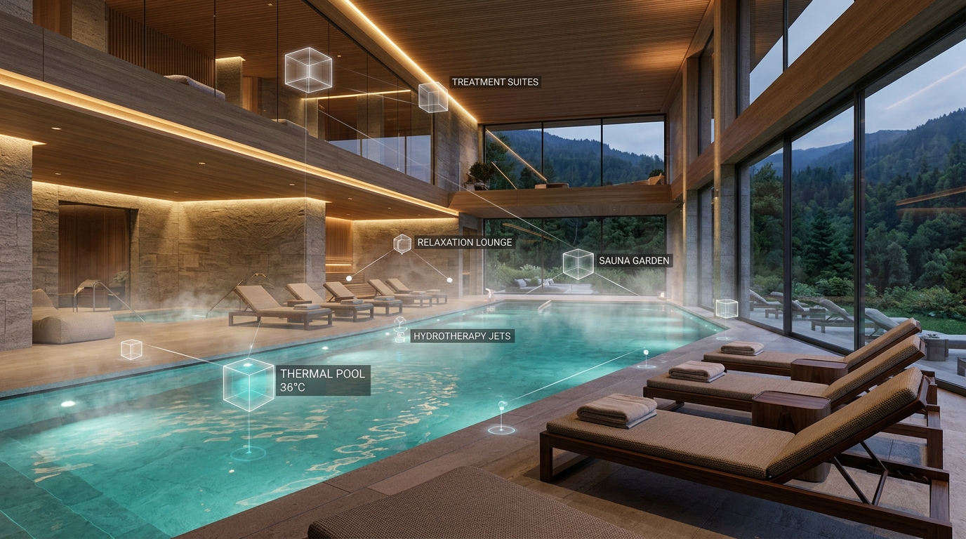 Spa & Idroterapia di Lusso: Esperienze Immersive con Gemelli Digitali 3D per l'Hôtellerie e il Turismo